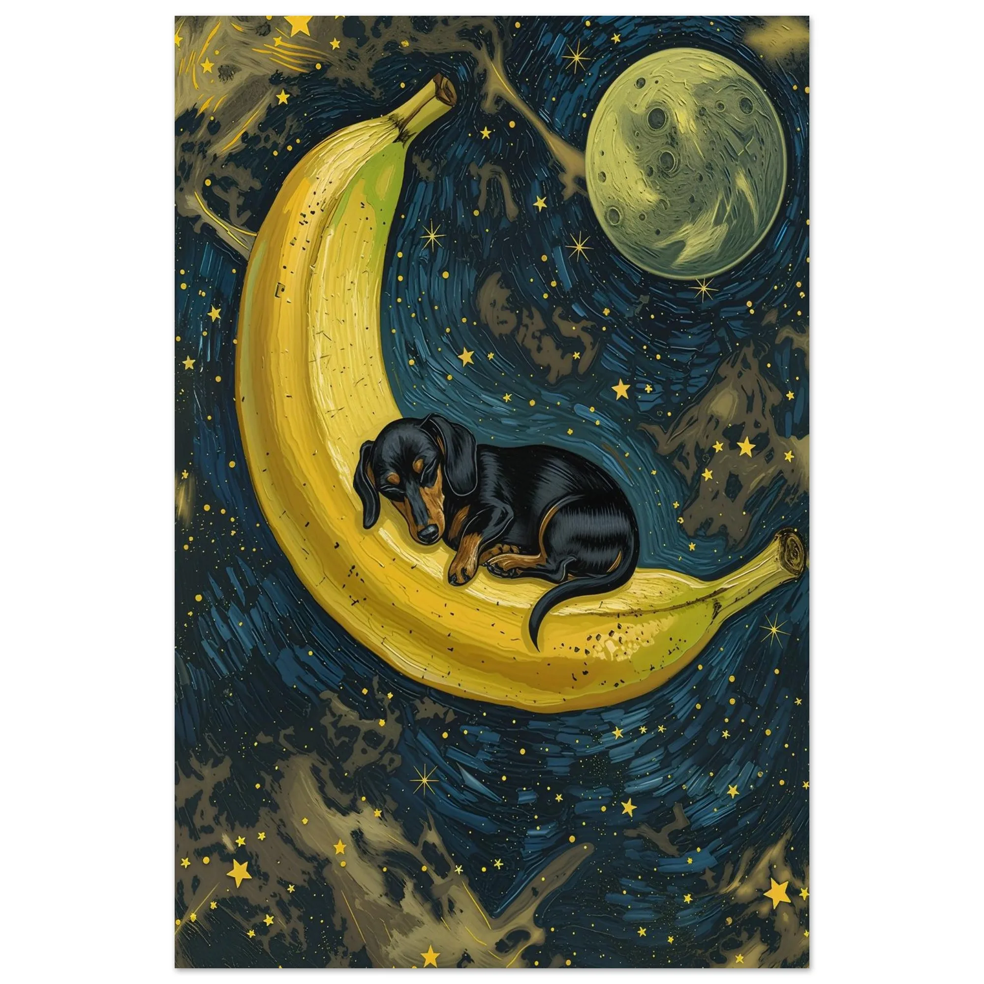Kunstdruck „Dackel unterm Mond“